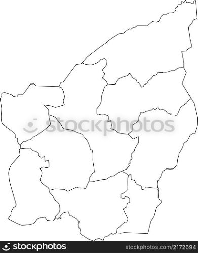 White flat blank vector administrative map of the municipalities of SAN MARINO with black border lines of its municipalities