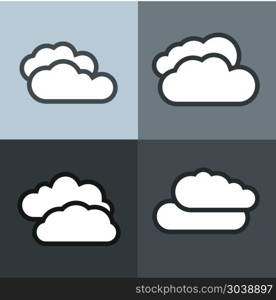 White flat cloud icons on color background. White flat cloud icons on color background. Cloudy weather icon. Vector illustration