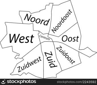 White flat vector administrative map of APELDOORN, NETHERLANDS with name tags and black border lines of its districts