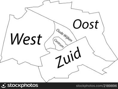 White flat vector administrative map of GRONINGEN, NETHERLANDS with name tags and black border lines of its districts