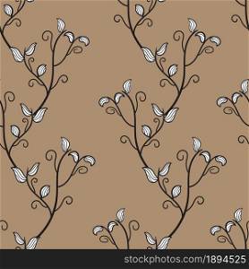 white floral repeat pattern with brown background. vector illustration seamless textile template