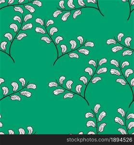 white floral repeat pattern with green background. vector illustration seamless textile template