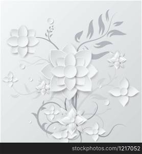 White flower and Bouquet beautiful, Paper art 3D style, Vector illustration.