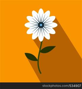 White flower icon in flat style on a yellow background. White flower icon, flat style