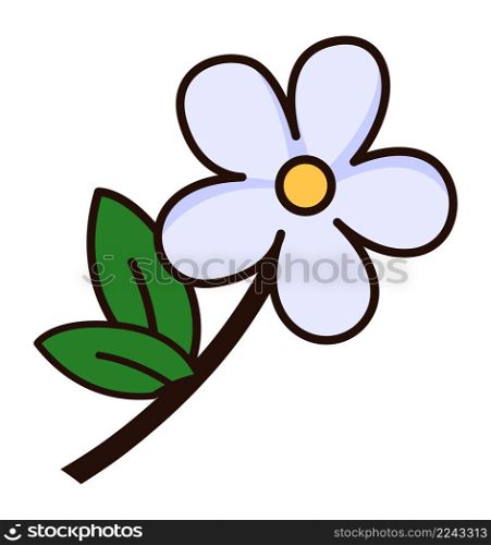 White flower in childish cartoon style. Cute floral element isolated on white background. White flower in childish cartoon style. Cute floral element