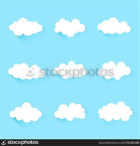 White fluff clouds icon set on blue background vector object