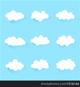 White fluff clouds icon set on blue background vector object