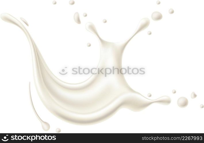 White fluid splash. Realistic creamy milk droplet isolated on white background. White fluid splash. Realistic creamy milk droplet