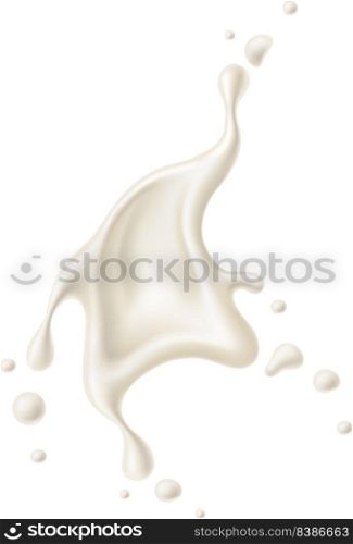 White fluid splash. Realistic falling liquid drops isolated on white background. White fluid splash. Realistic falling liquid drops