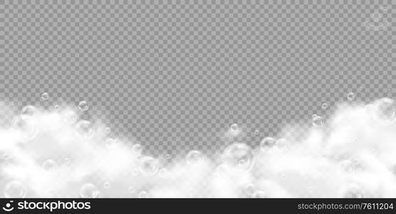 White foam and soap bubbles realistic transparent design vector illustration