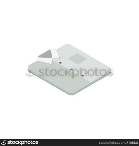 White folded shirt icon in isometric 3d style on a white background. White folded shirt icon, isometric 3d style