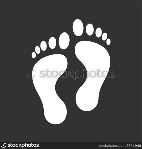 White footprint isolated on black background. Vector illustration. White footprint isolated on black background. Vector