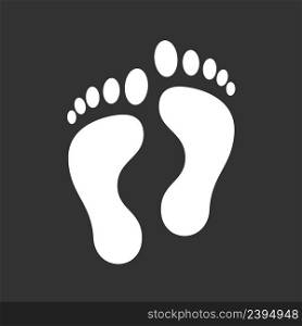 White footprint isolated on black background. Vector illustration. White footprint isolated on black background. Vector