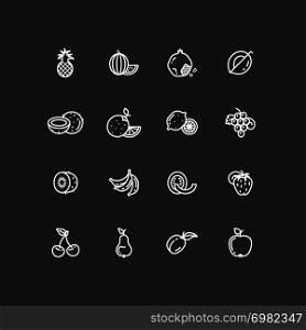 White fruits thin line icons set. Collection of linear food, vector illustration. White fruits thin line icons set