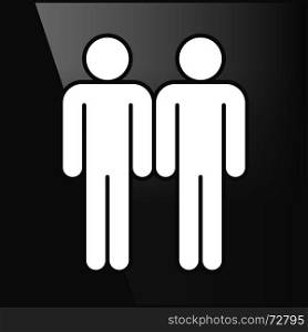 White gay marriage homosexual flat icon. Gay marriage homosexual flat icon. Two white man figure on black glossy background in simple style. Graphic design elements save in vector illustration 10 eps