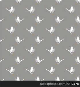 White Geese Seamless Pattern on Grey Background. Animal Bird Texture.. White Geese Seamless Pattern
