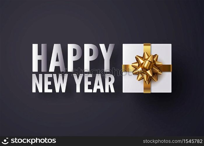 White gift box on black, Happy new year celebrate