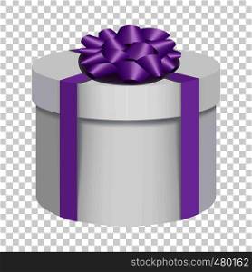 White gift box with a purple bow icon. Flat illustration of white gift box with a purple bow vector icon for web. White gift box with a purple bow icon, flat style
