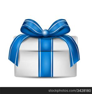 White Gift Box with Blue Ribbon Isolated on White