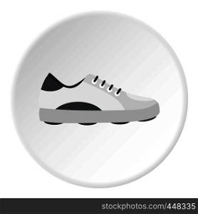 White golf shoe icon in flat circle isolated vector illustration for web. White golf shoe icon circle