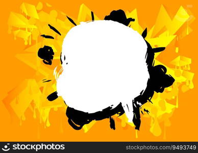 White Graffiti speech bubble on yellow and black background. Abstract modern Messaging sign street art decoration, Discussion icon performed in urban painting style.