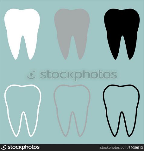 White grey black tooth icon.. White grey black tooth icon. Set icons.