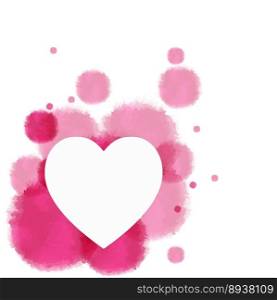 White heart shape on the Blurred watercolor splashes drop,  on white paper background, watercolor illustration, valentine banner template