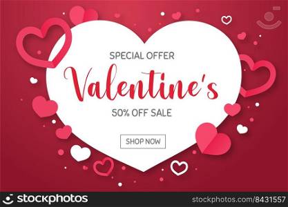 White heart shaped text frame with valentine s day special discount promotion.