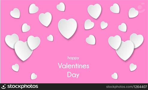 White Hearts on a Pink Background with paper cut hearts and copyspace. Valentine&rsquo;s Day, Mother&rsquo;s Day or Women&rsquo;s Day. Vector Illustration.