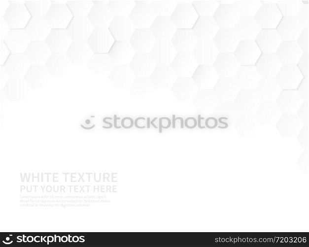 White hexagons. Technologic hexagonal pattern, geometric honeycomb gradient wallpaper, 3d paper style abstract advertising vector structure background. White hexagons. Technologic hexagonal pattern, geometric honeycomb gradient wallpaper, 3d paper style abstract advertising vector background