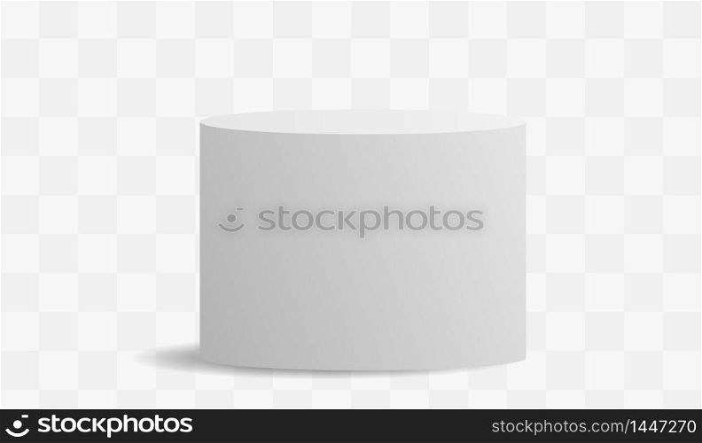 White high ellipse cylinder vector mockup with shadow on a transparent background. 3d minimalist contest pedestal isolated on a background. Podium platform for the item or award winner.