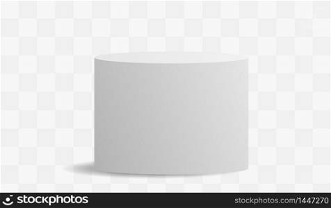 White high ellipse cylinder vector mockup with shadow on a transparent background. 3d minimalist contest pedestal isolated on a background. Podium platform for the item or award winner.