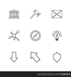 white house , hammer, envelope , chemical bonding , compass , bulb , down , sheild, icon, vector, design,  flat,  collection, style, creative,  icons