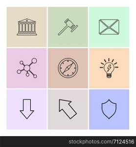 white house , hammer, envelope , chemical bonding , compass , bulb , down , sheild, icon, vector, design, flat, collection, style, creative, icons