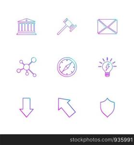 white house , hammer, envelope , chemical bonding , compass , bulb , down , sheild, icon, vector, design, flat, collection, style, creative, icons