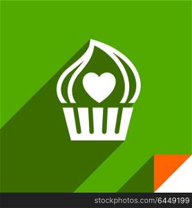 White icon on green square sticker, vector illustration. Icon on square sticker