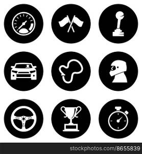 White icons isolated against a black background, on a theme race