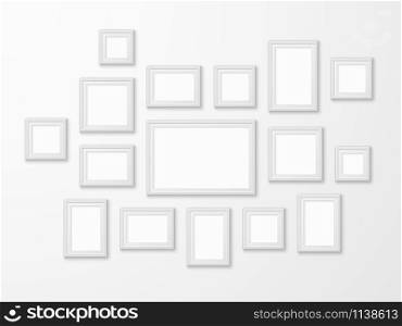 White image frames. Realistic picture frame in different forms mockups, art gallery blank framing template for modern interior vector simple photoframe set. White image frames. Realistic picture frame in different forms mockups, art gallery blank framing template for modern interior vector set