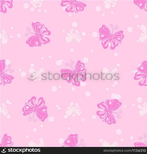 White ink drops and pink butterfly vector seamless pattern