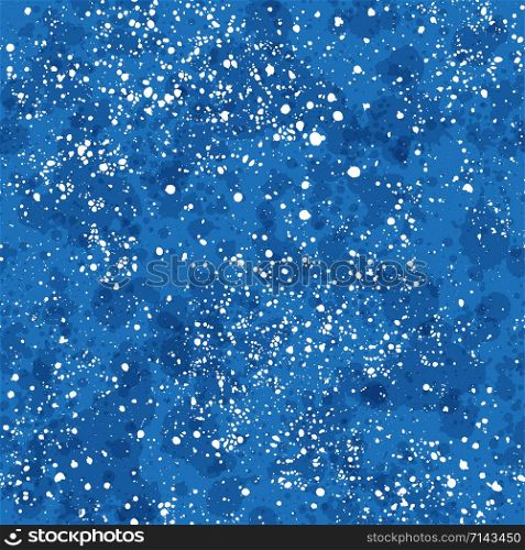 White ink spots and stains on a deep blue watercolor background. Artistic seamless pattern . Spot texture pattern