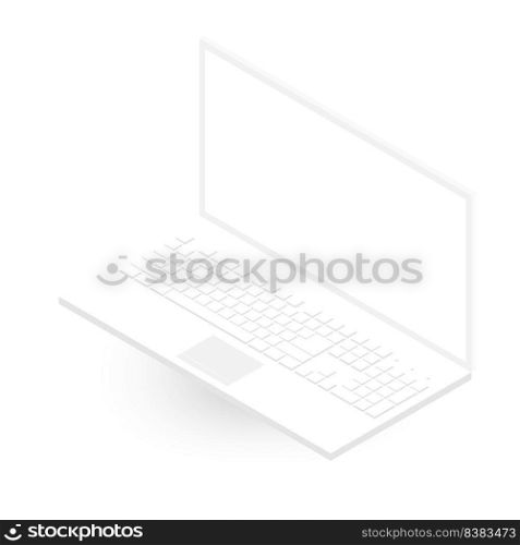 White left angle isometric laptop image with the shadow