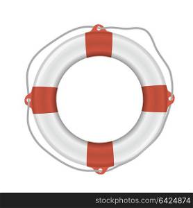 White lifebuoy with red stripes and rope. Isolated Vector illustration