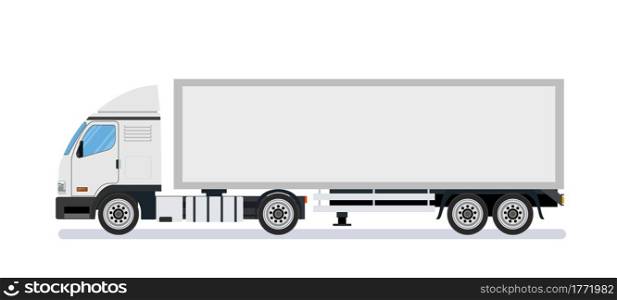 White long truck template, lorry, semitrailer, side view. Isolated on white background. delivery truck van. delivery service concept. Vector illustration in flat style. White long truck template
