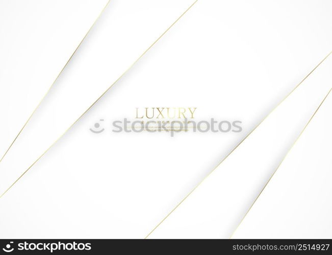 White luxury abstract background with golden lines and shadows. Premium vector illustration