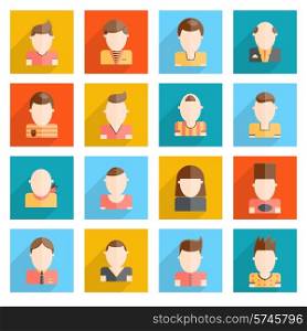 White man blank faces portrait collection icons set isolated vector illustration