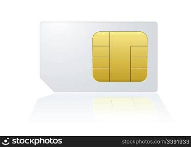 White mobile cell phone sim card with reflection in background