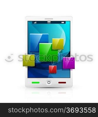 White mobile phone / tablet and application concept icon