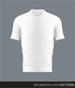 White mockup of t-shirt in front. 3d tshirt with short sleeve. Blank design template. Realistic mock up for sport, uniform, polo and promotion. Vector.