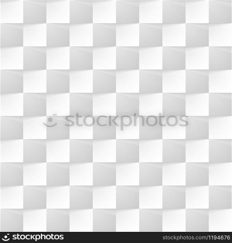 White modern background of abstract 3d cubes with shadow. Seamless pattern texture of square geometric gray wall.