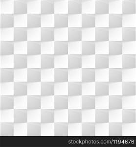 White modern background of abstract 3d cubes with shadow. Seamless pattern texture of square geometric gray wall.